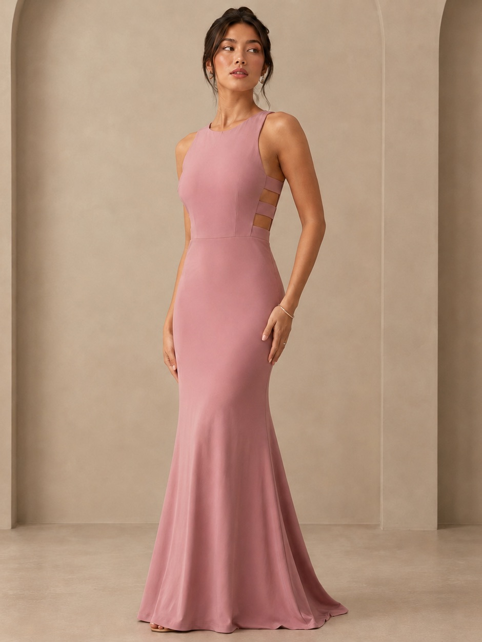 Theia Mauve Blush Cutout Open Back Mermaid Formal Gown Dress Size 4
